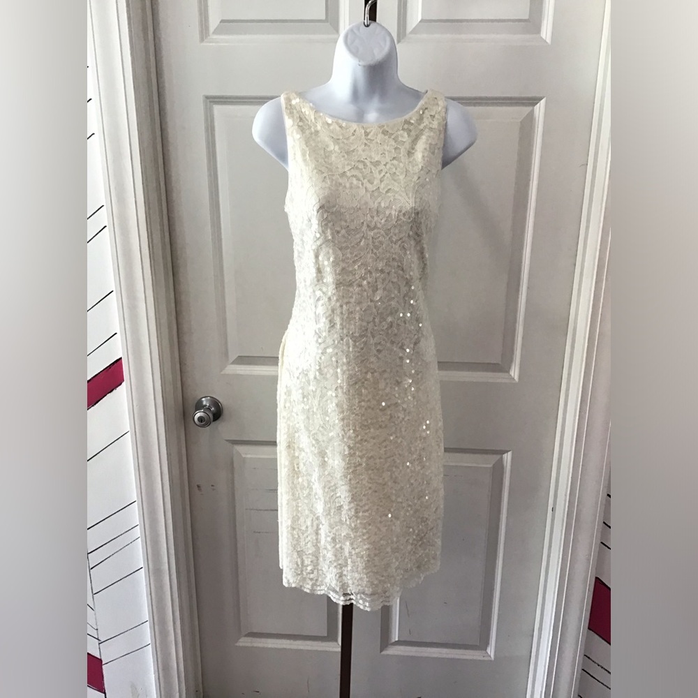 Lauren Ralph Lauren Women Off White Sequin Sleeveless Dress Size 10